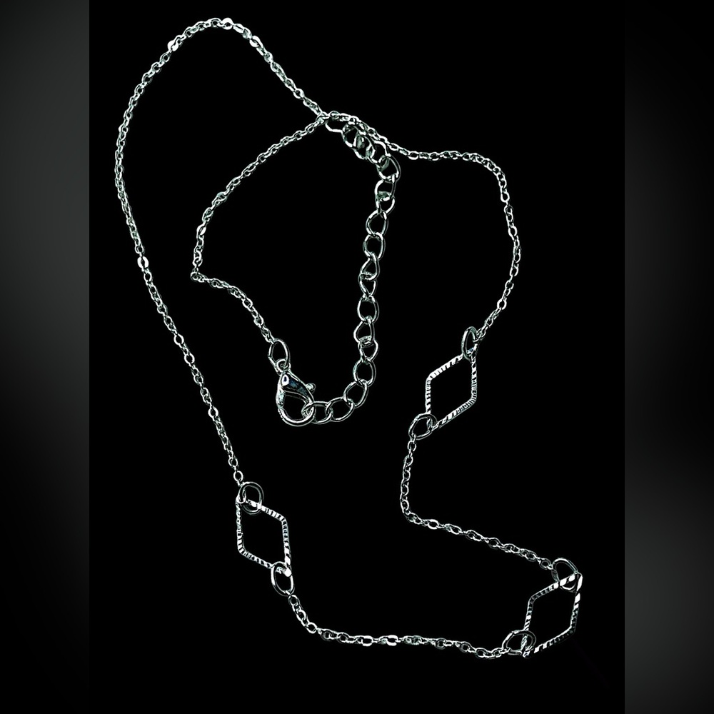 Silver Tone Geometric Station Necklace | Minimalist Layering Chain